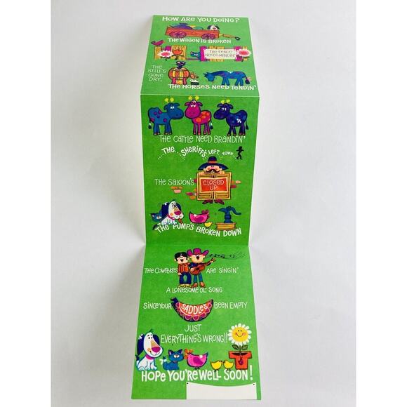 Vintage Hallmark Trifold Greeting Card Farm Funny RARE Get Well Horses Puppy Sad - Picture 3 of 9